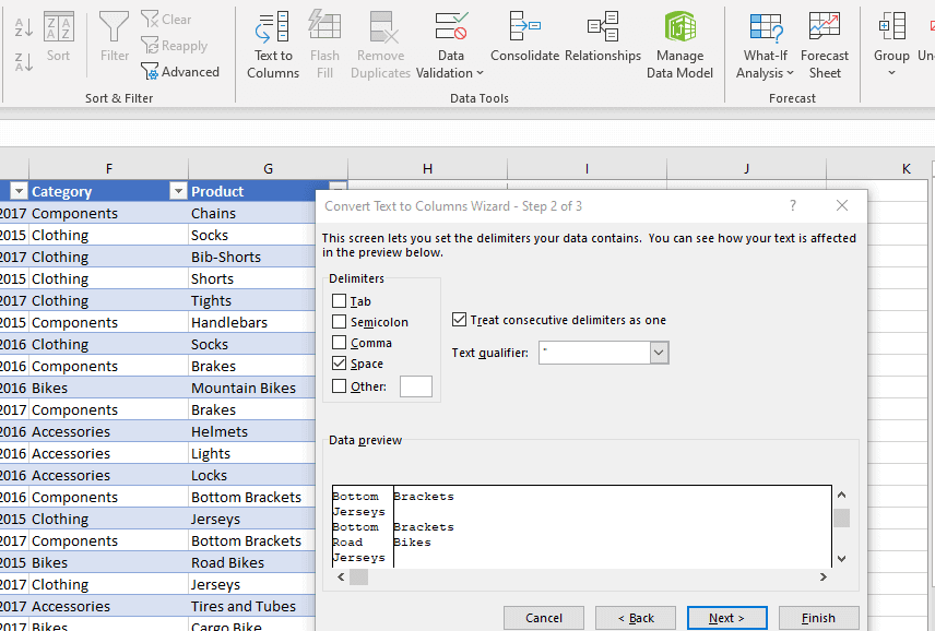 Excel text to columns